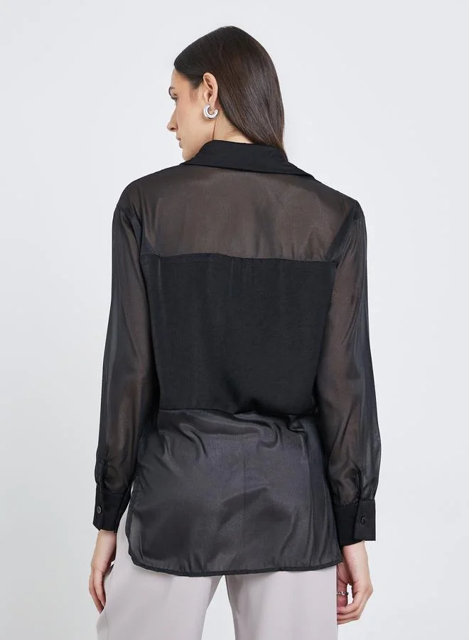 ستايلي بلوزة سادة بياقة سبريد مع أزرار