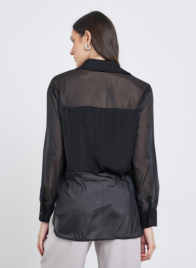 ستايلي بلوزة سادة بياقة سبريد مع أزرار - Image 4