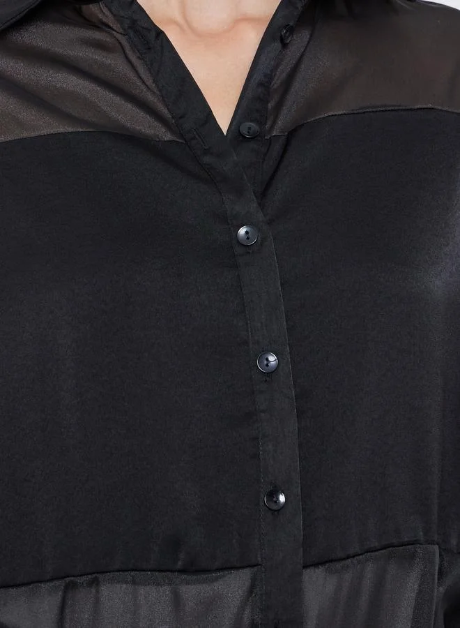 ستايلي بلوزة سادة بياقة سبريد مع أزرار