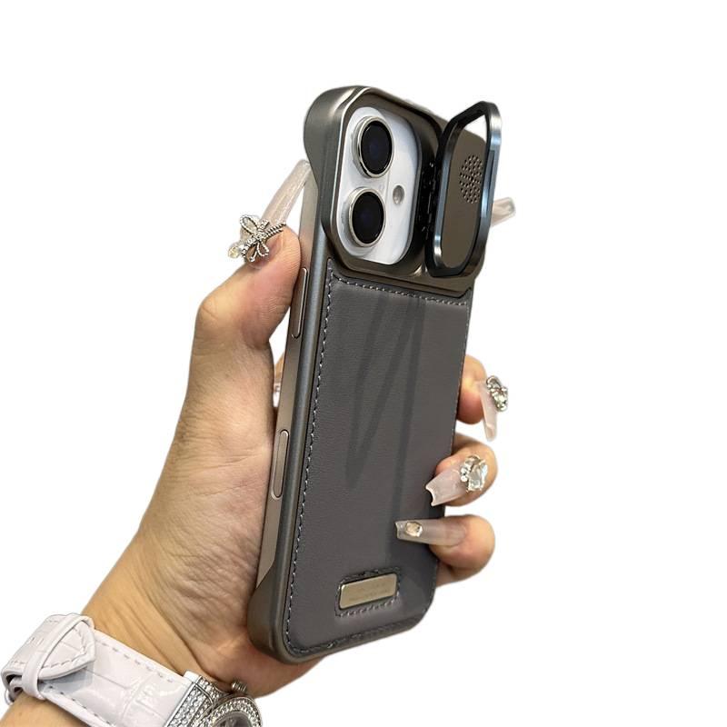 Drop Protection iPhone 13 Leather Texture with Kickstand and Texture in Titanium Grey for School Days - Image 1