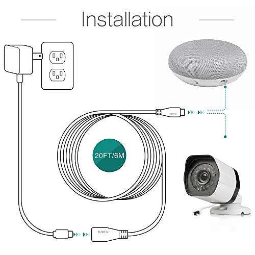 TUSITA Micro USB Power Extension Cable (20ft 6M) - Male to Female Extender Cord Replacement for Blink XT2 Outdoor Indoor Home,Ring Stick Up Solar Panel,Arlo Pro,Zmodo - Security Camera Accessories - Image 4