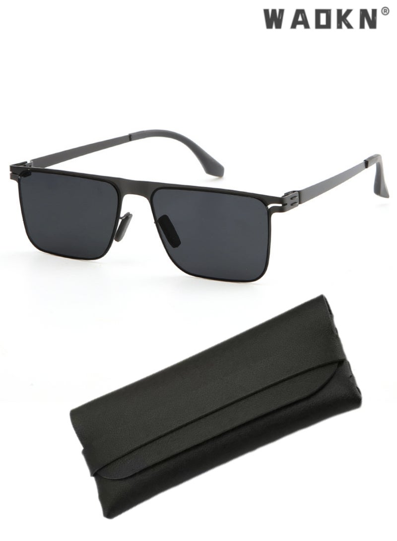دبليو أيه أو كي أن نظارات شمسية مستطيلة للرجال بحماية من الأشعة فوق البنفسجية 400 بإطار معدني خفيف الوزن ونظارات شمسية عصرية مضادة للتوهج للرجال أثناء القيادة وصيد الأسماك ولعب الجولف والسفر باللون الأسود - Image 1
