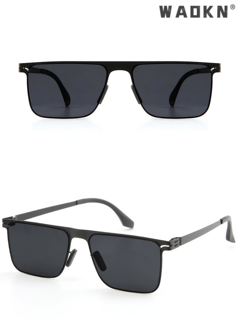 دبليو أيه أو كي أن نظارات شمسية مستطيلة للرجال بحماية من الأشعة فوق البنفسجية 400 بإطار معدني خفيف الوزن ونظارات شمسية عصرية مضادة للتوهج للرجال أثناء القيادة وصيد الأسماك ولعب الجولف والسفر باللون الأسود - Image 4