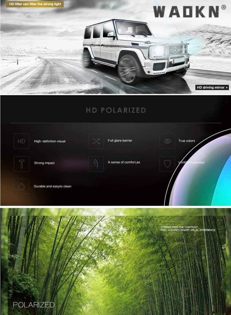 دبليو أيه أو كي أن نظارات شمسية مستطيلة للرجال بحماية من الأشعة فوق البنفسجية 400 بإطار معدني خفيف الوزن ونظارات شمسية عصرية مضادة للتوهج للرجال أثناء القيادة وصيد الأسماك ولعب الجولف والسفر باللون الأسود - Image 3