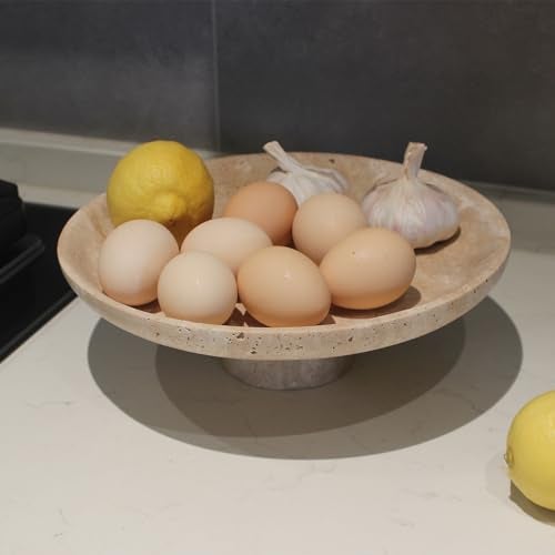 Nawgnail Natural Travertine Fruit Bowl for Kitchen Counter 10.2", Large Decorative Bowl Pedestal for Home Decor, Fruits Holder For Dining Table - Kitchen Organization - Image 3