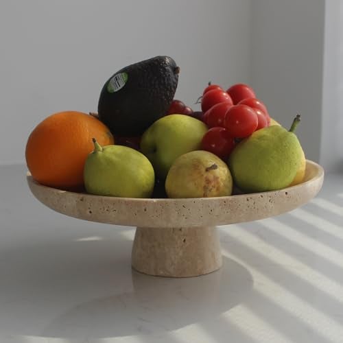 Nawgnail Natural Travertine Fruit Bowl for Kitchen Counter 10.2", Large Decorative Bowl Pedestal for Home Decor, Fruits Holder For Dining Table - Kitchen Organization - Image 1