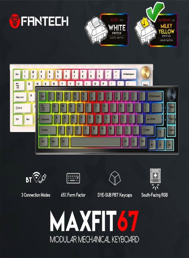 FANTECH MAXFIT67 3-Mode Custom Mechanical Gaming Keyboard RGB Backlit, 65% (67-Key) Hot Swappable Type-C Wired South Facing Mechanical Keyboard, Yellow Switch, White - Image 2