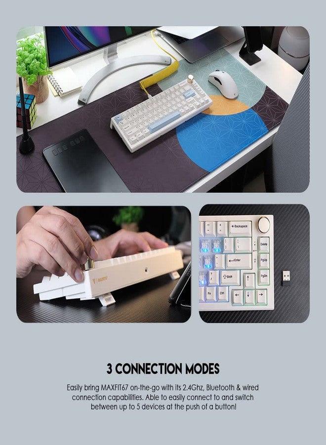 FANTECH MAXFIT67 3-Mode Custom Mechanical Gaming Keyboard RGB Backlit, 65% (67-Key) Hot Swappable Type-C Wired South Facing Mechanical Keyboard, Yellow Switch, White - Image 4