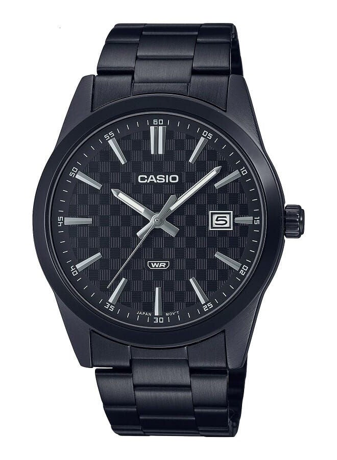 CASIO ساعة للرجال بعرض انالوج وعرض التاريخ ومينا اسود وهيكل وسوار من الستانلس ستيل مطلي بالايون MTP-VD03B-1AUDF - Image 1