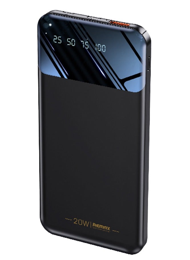 ريماكس باور بانك 10000 مللي أمبير/ساعة من سلسلة هانش RPP-502، 20 وات + 18 وات PD + QC، شحن سريع للهواتف المحمولة بشاشة LED - أسود - Image 1
