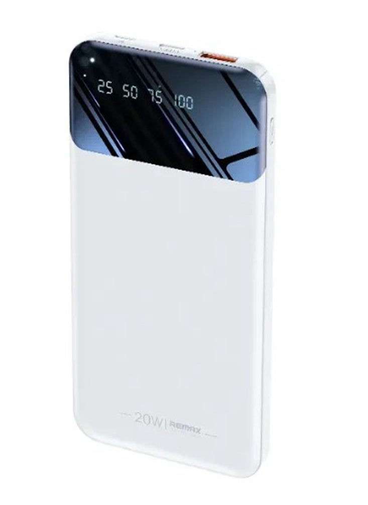 REMAX Power Bank 10000mAh Remax Hunch Series RPP-502 20W+18W PD+QC , Fast Charging for mobile with led screen - whit  - Image 1