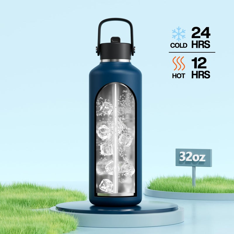 POWCAN 32 oz Water Bottle Insulated: BPA-Free, Leakproof Lid with Straw, Lightweight, Flex Cap, Stainless Steel Insulated Flask for Hoilday, Men, Commute, Worker, Walking, Cycling, Daily (Indigo Blue) - Image 2