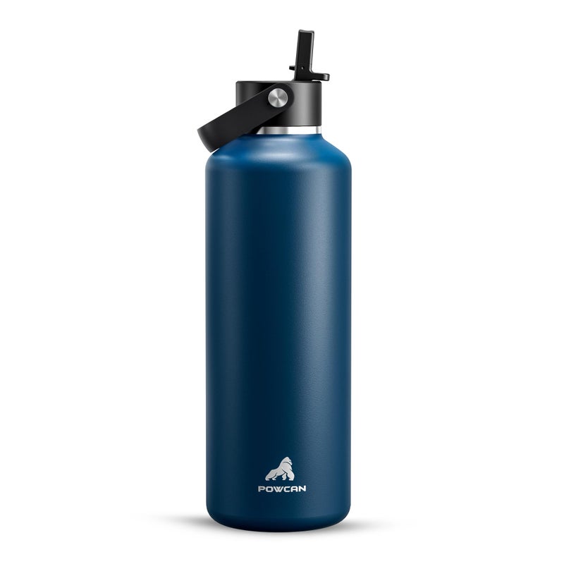 POWCAN 32 oz Water Bottle Insulated: BPA-Free, Leakproof Lid with Straw, Lightweight, Flex Cap, Stainless Steel Insulated Flask for Hoilday, Men, Commute, Worker, Walking, Cycling, Daily (Indigo Blue) - Image 1