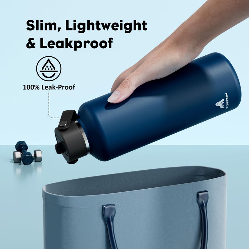 POWCAN 32 oz Water Bottle Insulated: BPA-Free, Leakproof Lid with Straw, Lightweight, Flex Cap, Stainless Steel Insulated Flask for Hoilday, Men, Commute, Worker, Walking, Cycling, Daily (Indigo Blue) - Image 3
