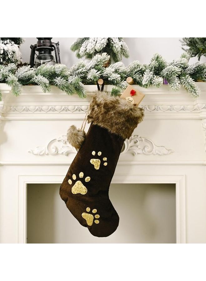 NIBEMINENT Ornaments Sequins Dog Tree Pendant Pet Socks Gift Bag Brown - Image 1