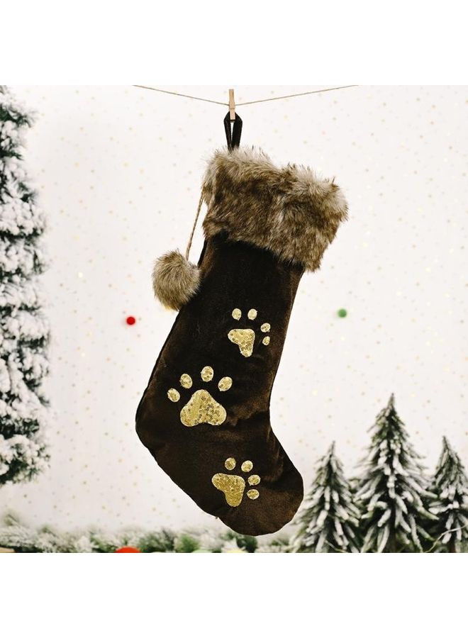 NIBEMINENT Ornaments Sequins Dog Tree Pendant Pet Socks Gift Bag Brown - Image 2
