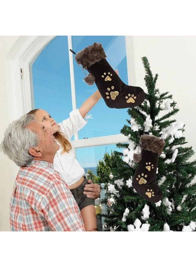 NIBEMINENT Ornaments Sequins Dog Tree Pendant Pet Socks Gift Bag Brown - Image 5