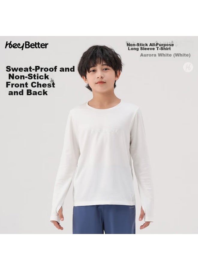 Heybetter Kids Long Sleeve T-Shirt Moisture Wicking Quick Dry Non-Sticky Skin-Friendly Soft Aurora White (White) 180 - Image 4