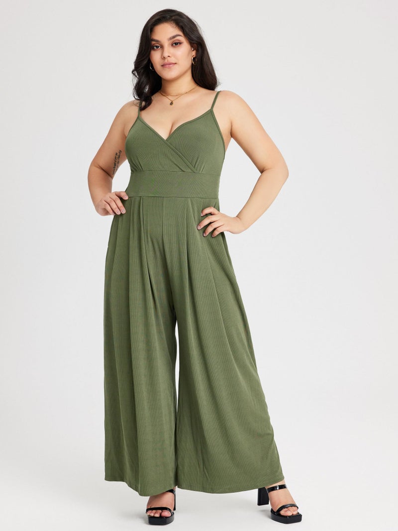 CIDER Plus Size Jumpsuits for Curvy Women V Neck Sleeveless Spaghettis Strap Wide Leg Overalls Casual Summer Outfits - Image 4