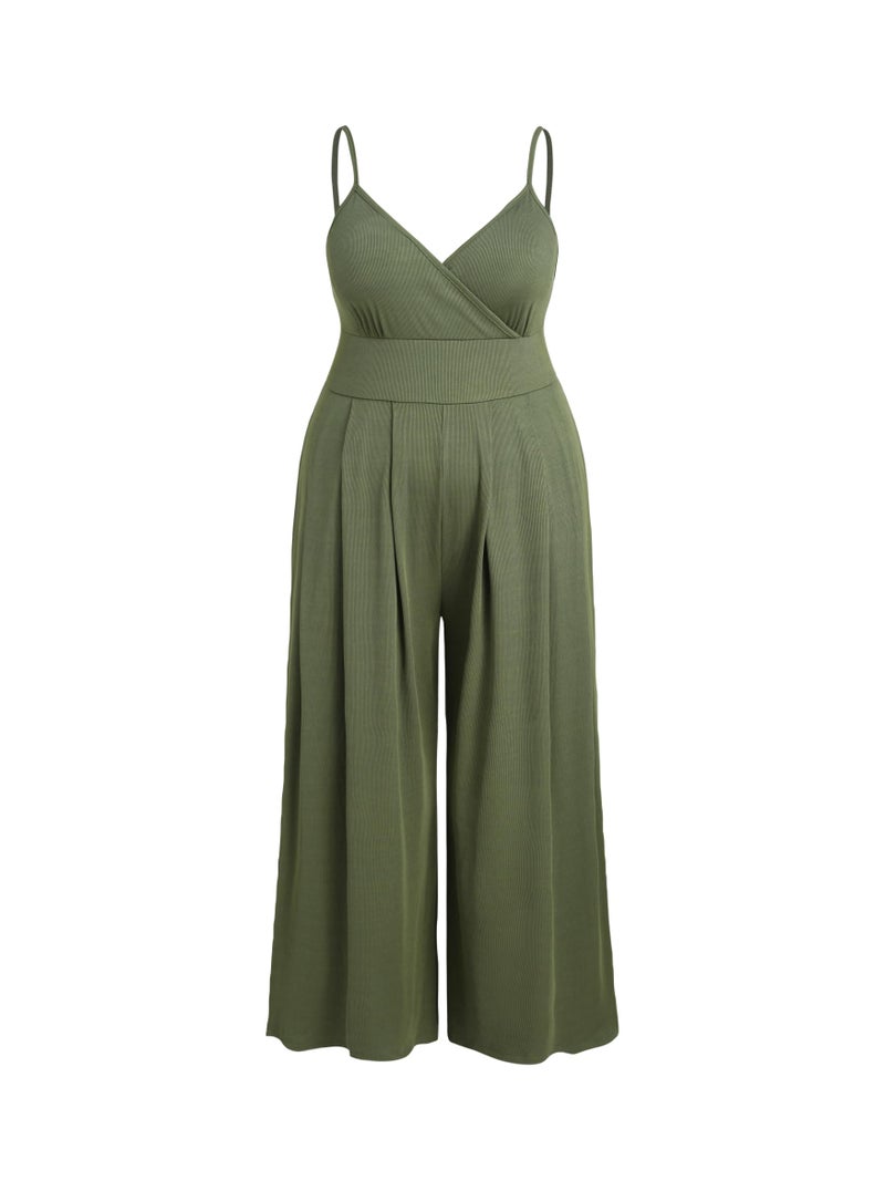 CIDER Plus Size Jumpsuits for Curvy Women V Neck Sleeveless Spaghettis Strap Wide Leg Overalls Casual Summer Outfits - Image 1