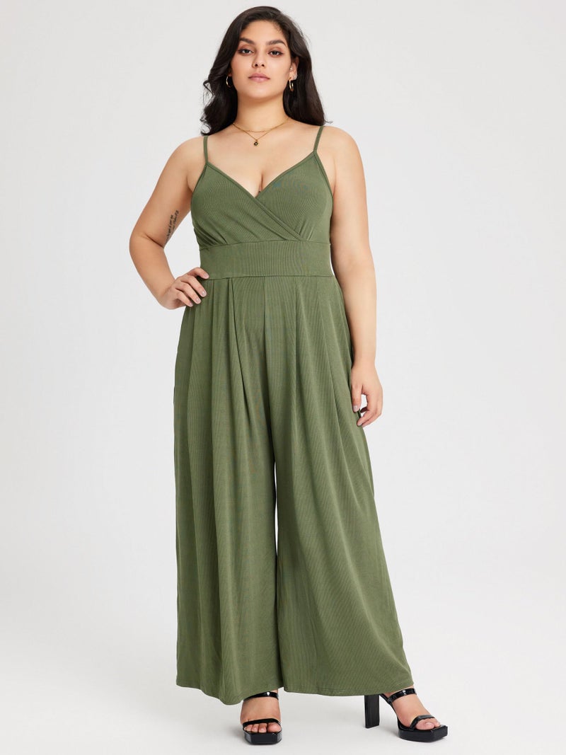 CIDER Plus Size Jumpsuits for Curvy Women V Neck Sleeveless Spaghettis Strap Wide Leg Overalls Casual Summer Outfits - Image 3