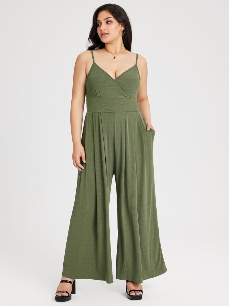CIDER Plus Size Jumpsuits for Curvy Women V Neck Sleeveless Spaghettis Strap Wide Leg Overalls Casual Summer Outfits - Image 5