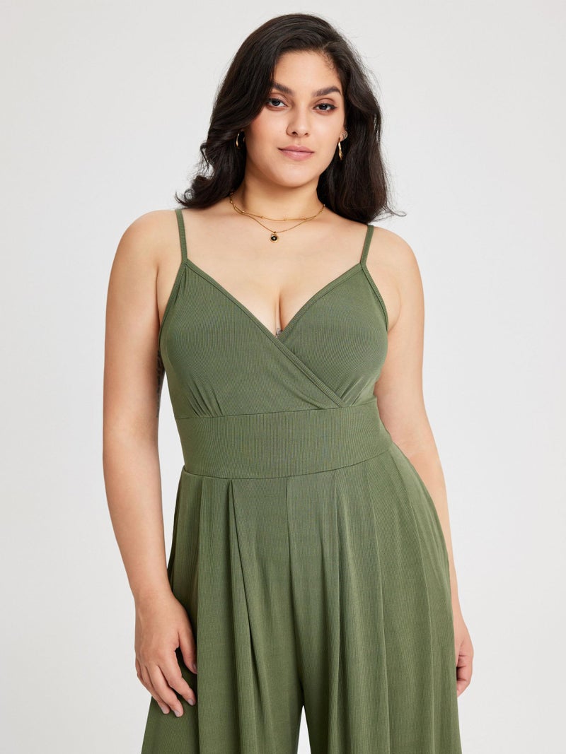 CIDER Plus Size Jumpsuits for Curvy Women V Neck Sleeveless Spaghettis Strap Wide Leg Overalls Casual Summer Outfits - Image 2