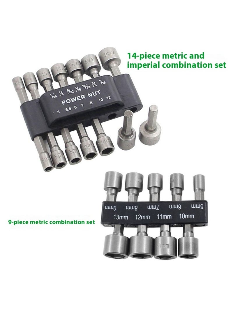 مجموعة 23 قطعة من رؤوس براغي الصواميل والمسامير – مفتاح مقبس متري مع محرك سداسي 1/4 بوصة ومفاتيح سداسية - Image 1