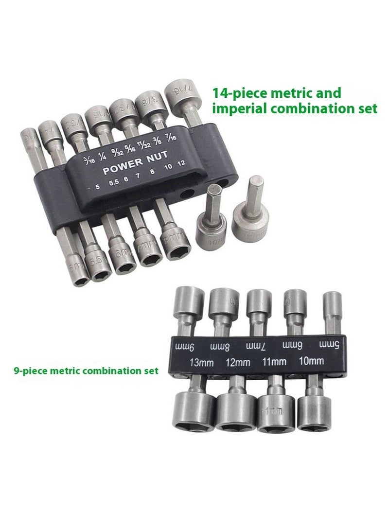 23pcs Power Nut & Screw Driver Drill Bit Set – Metric Socket Wrench with 1/4" Hex Driver & Hex Keys - Image 2