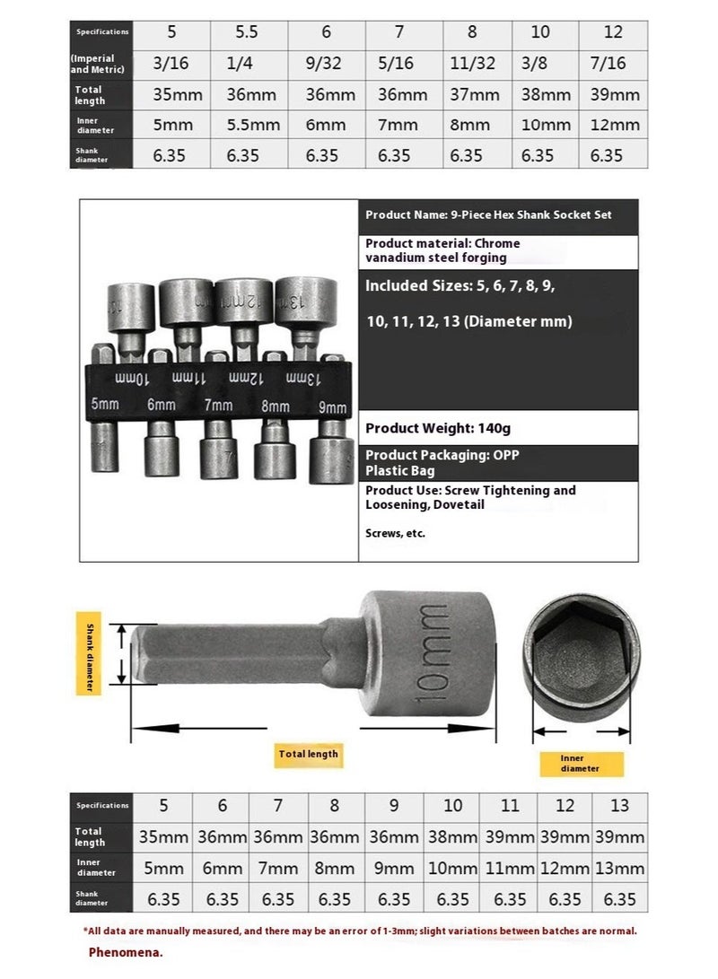 23pcs Power Nut & Screw Driver Drill Bit Set – Metric Socket Wrench with 1/4" Hex Driver & Hex Keys - Image 4