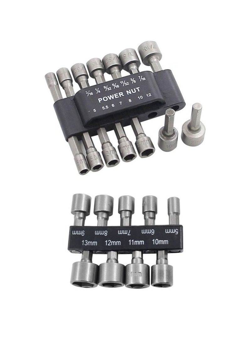23pcs Power Nut & Screw Driver Drill Bit Set – Metric Socket Wrench with 1/4" Hex Driver & Hex Keys - Image 1