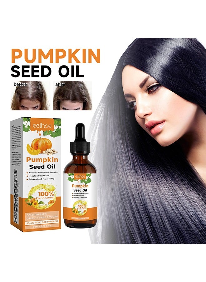 EELHOE Pumpkin Seed Oil, Organic Pumpkin Oil for Hair Growth, Pure Cold Pressed Hair Oil Nourishes Dry Damaged Hair and Moisturizes Skin, Pumpkin Essential Oil for Face Skin Care Hair Loss Treatment-60ml  - Image 1
