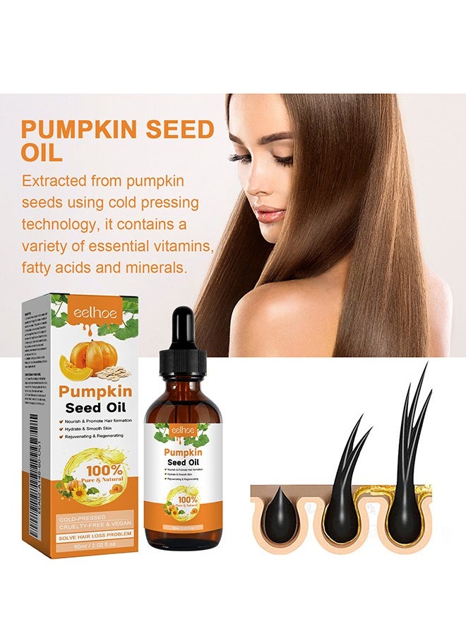 EELHOE Pumpkin Seed Oil, Organic Pumpkin Oil for Hair Growth, Pure Cold Pressed Hair Oil Nourishes Dry Damaged Hair and Moisturizes Skin, Pumpkin Essential Oil for Face Skin Care Hair Loss Treatment-60ml  - Image 2