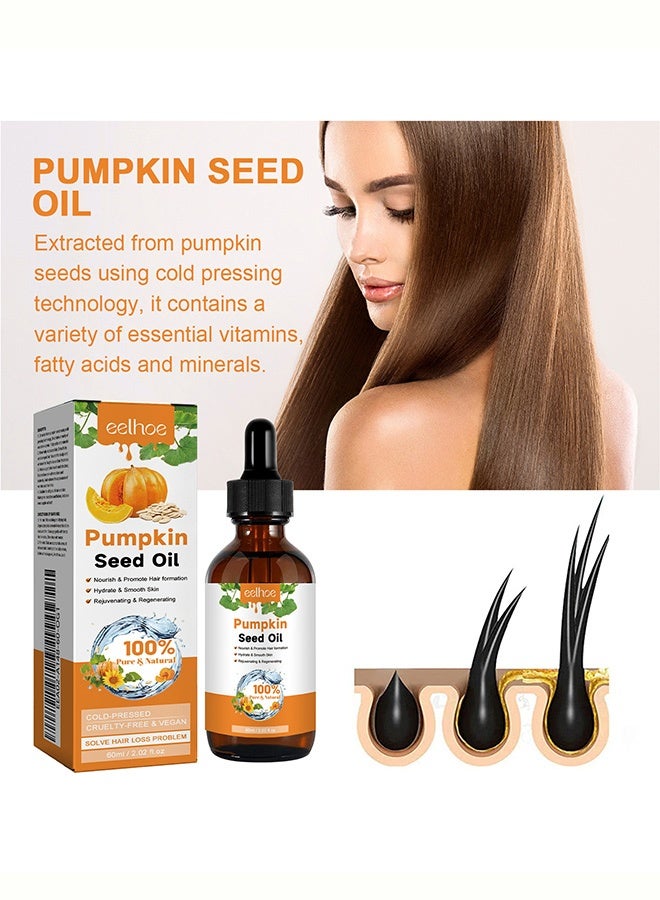 EELHOE Pumpkin Seed Oil, Organic Pumpkin Oil for Hair Growth, Pure Cold Pressed Hair Oil Nourishes Dry Damaged Hair and Moisturizes Skin, Pumpkin Essential Oil for Face Skin Care Hair Loss Treatment-60ml - Image 2