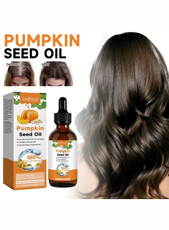 EELHOE Pumpkin Seed Oil, Organic Pumpkin Oil for Hair Growth, Pure Cold Pressed Hair Oil Nourishes Dry Damaged Hair and Moisturizes Skin, Pumpkin Essential Oil for Face Skin Care Hair Loss Treatment-60ml - Image 1