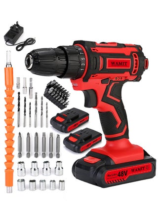 48V Variable Speed ​​Drive Drill, 25+3 Position Clutch, 186 lbs Max Torque, Two Li-Ion Batteries and Fast Charger, 3/8" Drill Kit, LED Work Light, 24 Accessories + 32 Position Box, Red - pzsku/ZA2B51CA23D74D9C31DD4Z/45/1750907650/880a1e6c-b494-4d75-990e-1af7ed5bed2e