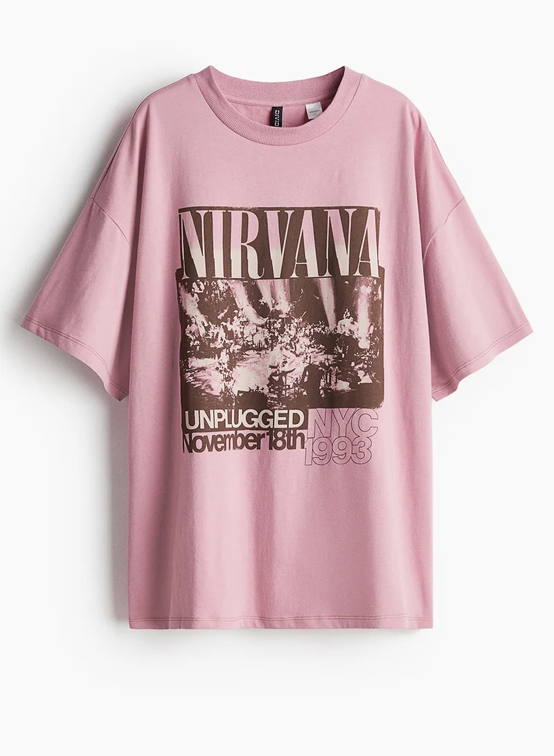 اتش اند ام Oversized Printed T-Shirt