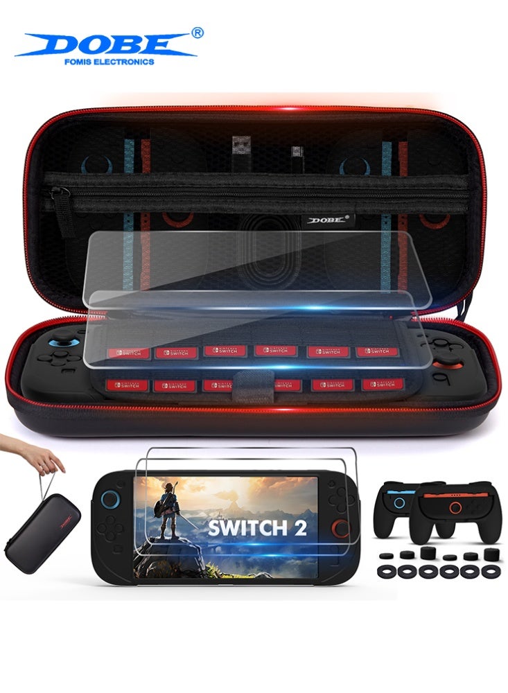 DOBE 18-in-1 Accessories Bundle Compatible with Nintendo Switch 2, Carry Case Set, Protection Bundle with 2X Comfort Grips, 6X Thumb Grip Caps, 6X Precision Rings, Silicone Cover & 2X Tempered Glass - Image 1