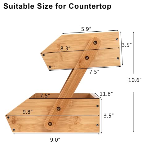 Merysen 2 Tier Fruit Basket For Kitchen- Bamboo Fruit and Vegetable Storage Bowl Stand For Kitchen Countertop, , Produce Basket Fruit Holder for Potato, Onion, Bread, Snack Storage - Image 3