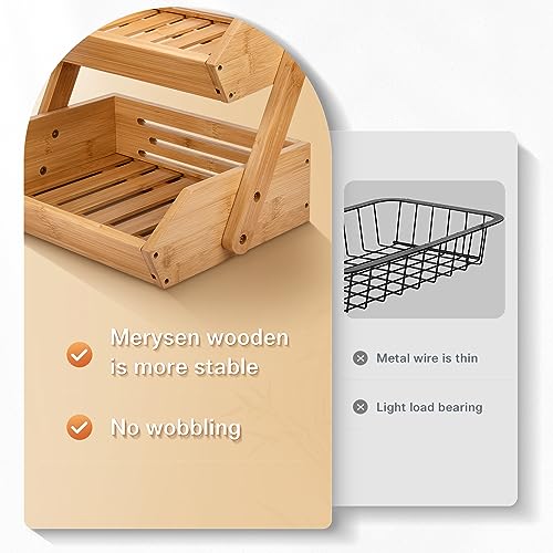 Merysen 2 Tier Fruit Basket For Kitchen- Bamboo Fruit and Vegetable Storage Bowl Stand For Kitchen Countertop, , Produce Basket Fruit Holder for Potato, Onion, Bread, Snack Storage - Image 2