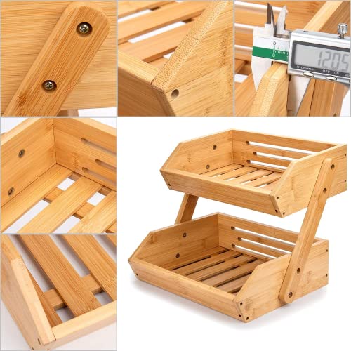 Merysen 2 Tier Fruit Basket For Kitchen- Bamboo Fruit and Vegetable Storage Bowl Stand For Kitchen Countertop, , Produce Basket Fruit Holder for Potato, Onion, Bread, Snack Storage - Image 4