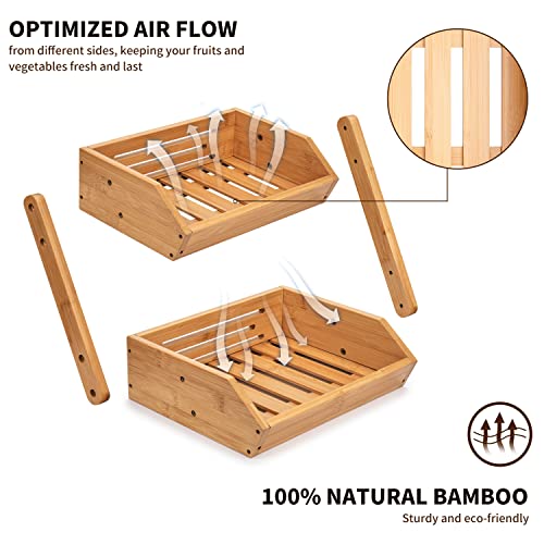 Merysen 2 Tier Fruit Basket For Kitchen- Bamboo Fruit and Vegetable Storage Bowl Stand For Kitchen Countertop, , Produce Basket Fruit Holder for Potato, Onion, Bread, Snack Storage - Image 5