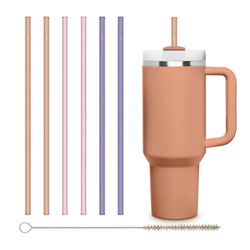 HÃ–LM HALM Stanley Quencher Tumbler Glass Straws 3 Pastel Colors Pink Purple Orange Reusable Replacement Straws for Tumbler with Handle Stainless Steel Drinking Cup Accessory BPA-Free & Dishwasher Safe - Image 1