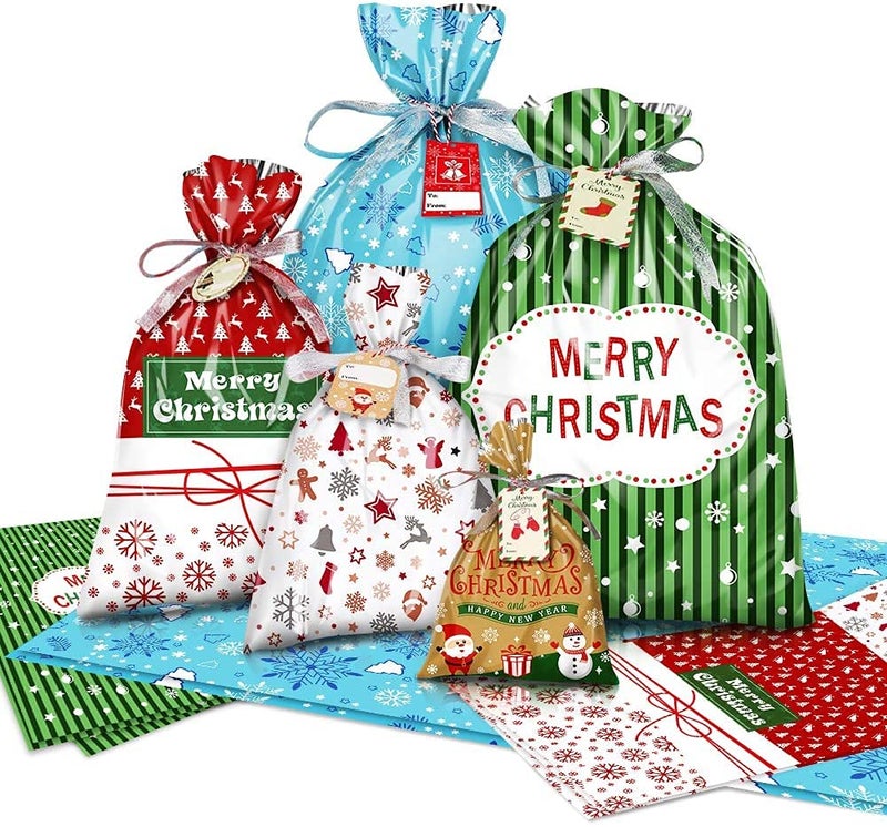 LOKIPA Christmas Wrapping Gift Bags30Large Goodie Gift Bag with 72Feet Ribbon and 30 Tags for Chrismtas Wrapping Gift - Image 2