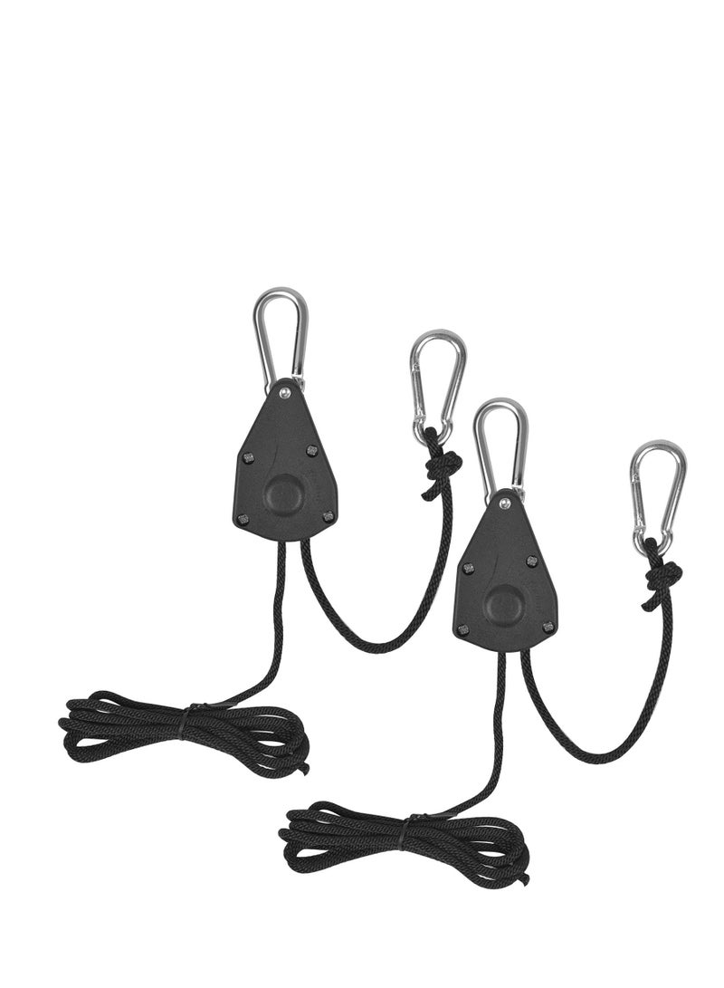 SYOSI Hanger Pulley Rope, Heavy Duty Rope Ratchet Hanger Adjustable Rope Clip Hanger with Carabiner Clip Grow Light Pulley Rope for Plant Lamp Fan Grow Room Equipment 150LB Capacity per Pair (1 Pair 2 m) - Image 1