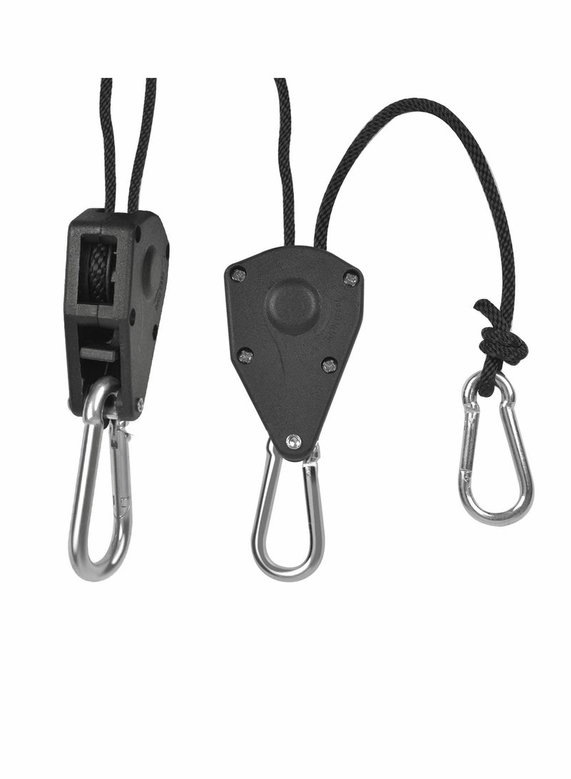 SYOSI Hanger Pulley Rope, Heavy Duty Rope Ratchet Hanger Adjustable Rope Clip Hanger with Carabiner Clip Grow Light Pulley Rope for Plant Lamp Fan Grow Room Equipment 150LB Capacity per Pair (1 Pair 2 m) - Image 2