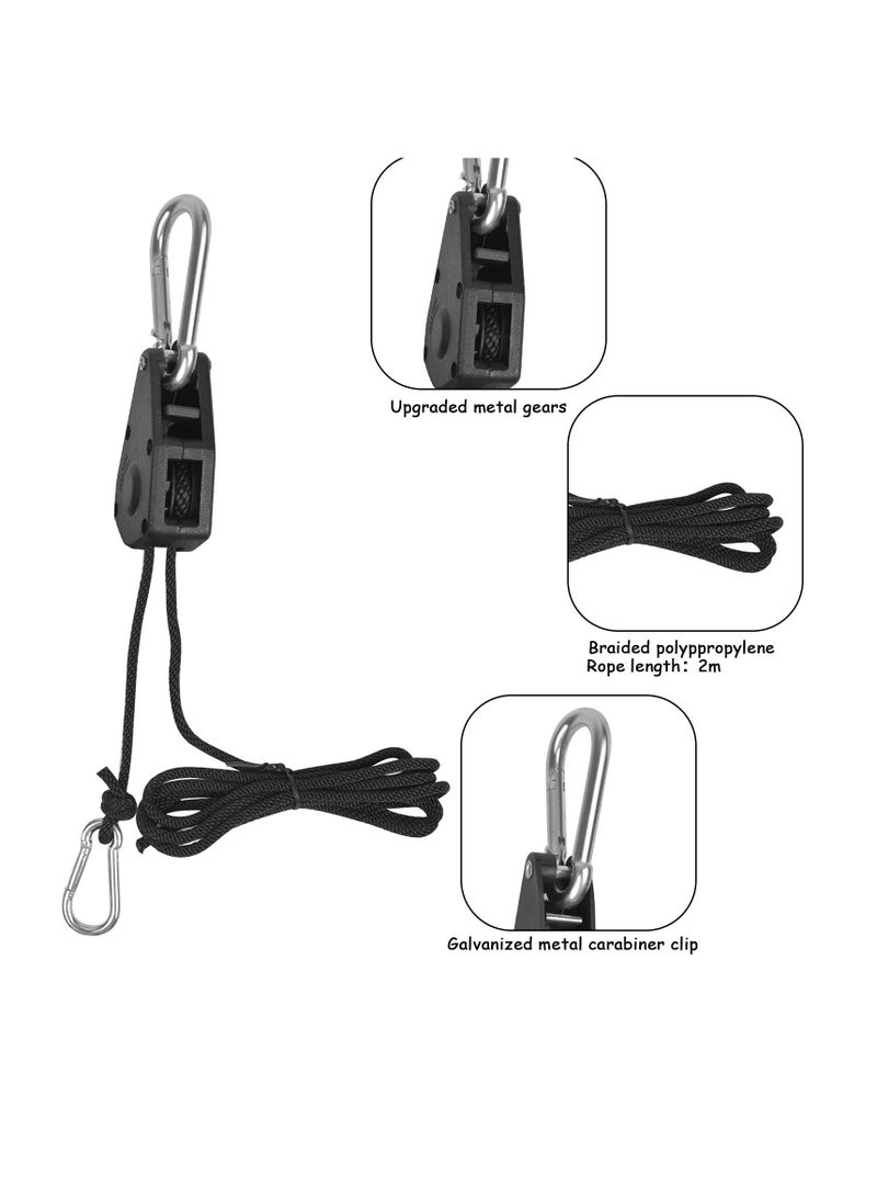 SYOSI Hanger Pulley Rope, Heavy Duty Rope Ratchet Hanger Adjustable Rope Clip Hanger with Carabiner Clip Grow Light Pulley Rope for Plant Lamp Fan Grow Room Equipment 150LB Capacity per Pair (1 Pair 2 m) - Image 3