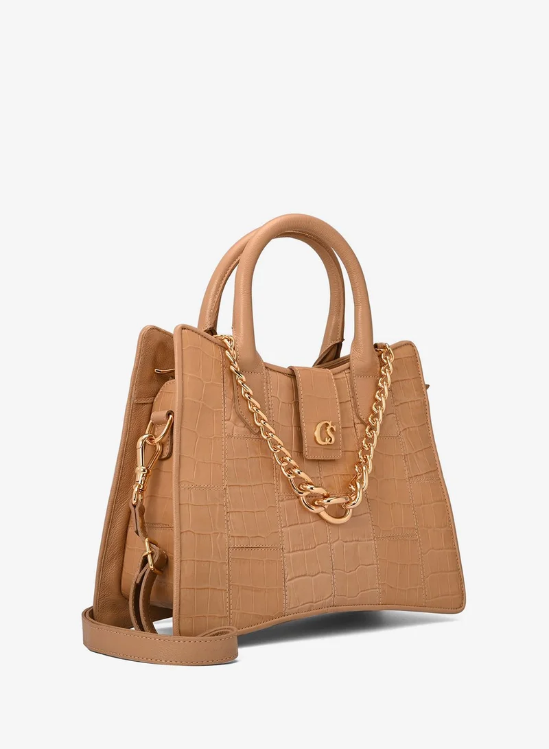 Carmen Steffens Structured Leather Bag with Chain