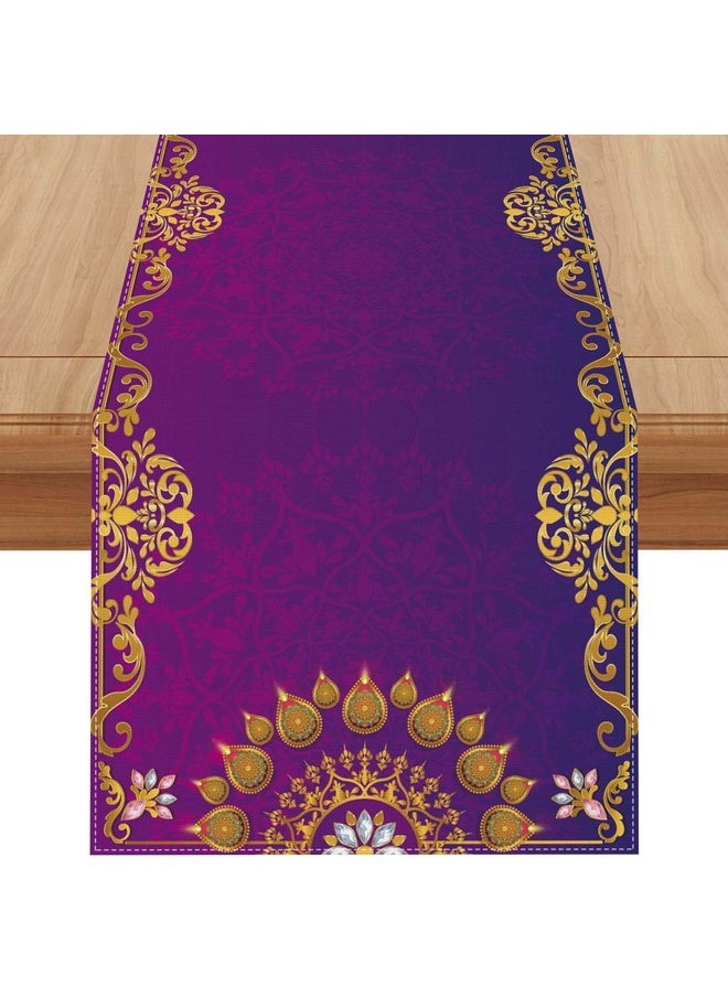 Jiudungs - Linen Diwali Table Runner 72 Inches Long Diwali Table Cloth Diwali Table Decorations Diwali Decor Indian Diwali Decorations And Supplies For Home - Image 1