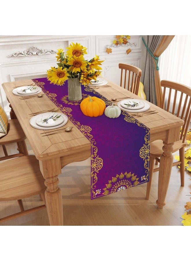 Jiudungs - Linen Diwali Table Runner 72 Inches Long Diwali Table Cloth Diwali Table Decorations Diwali Decor Indian Diwali Decorations And Supplies For Home - Image 1